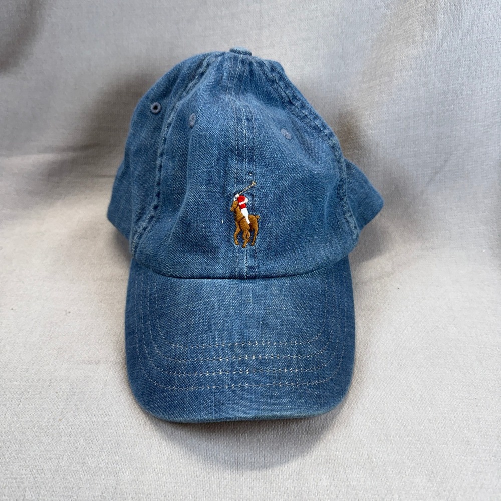 Polo Ralph Lauren Baseball Cap Unisex OS Blue Denim Vintage Y2K Pony Logo Hat